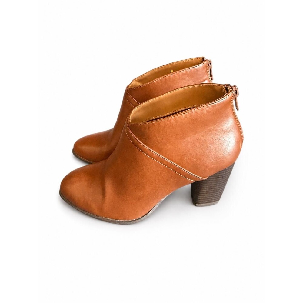 Style & Co Wens Brown Tan Ankle Boots Block Heel Back Zip Booties Size 6M
